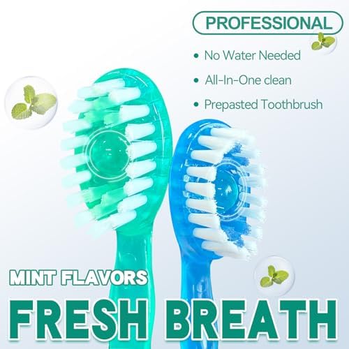 5 in 1 Disposable Mini Toothbrushes on The go Toothbrush Portable Travel Toothbrush（Toothpaste + Tongue Scraper + Floss + Picks Individually Wrapped Prepasted Oral Care Mint 24 Packs