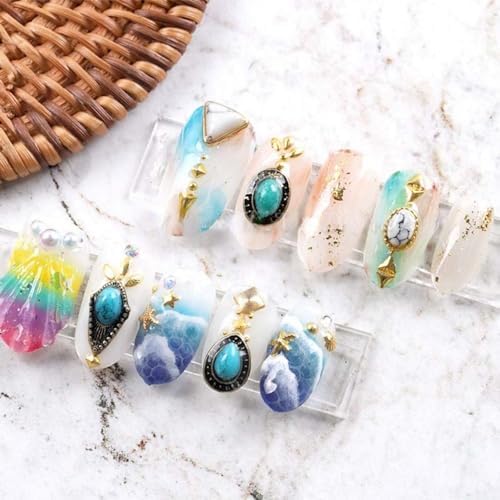 50 PCS Turquoise Nail Hanging Ornaments 3D Nail Art Supplies Nail Art Accessories Western Nail Hanging Ornaments Retro Nail Hanging Ornaments for Nail Art DIY, Small, Blue