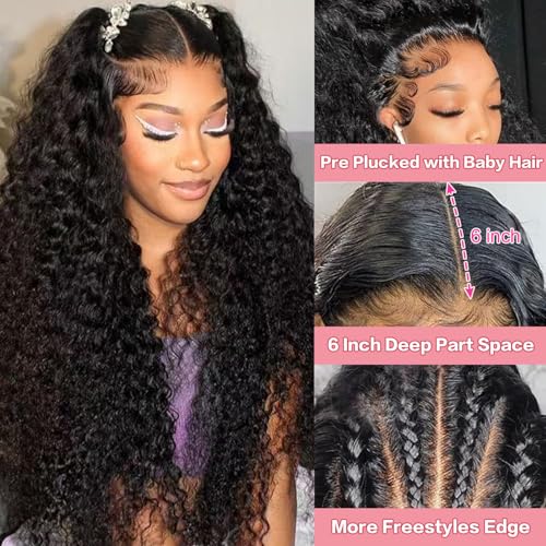 30 Inch Water Wave Lace Front Wigs Human Hair Wet and Wavy 13x6 HD Lace Front Wigs Human Hair Pre Plucked with Baby Hair 200 Density Deep Part Curly Wigs for Women Natural Color