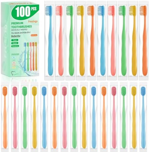 100 Pack Premium Disposable Toothbrushes Bulk – Individually Wrapped Soft Bristle Toothbrushes for Travel, Hotel Guest, Donation, Kids, Adults – Single Use, Family & Emergency Hygiene