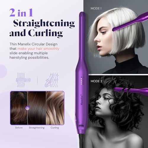 0.3 Inch Super Slim Design Mini Flat Iron for Short Hair, 2 in 1 Hair Straightener and Curler, Dual Voltage PTC and Ceramic Small Flat Iron Hair Straightener