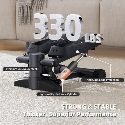 Black Stair Stepper for Exercises, Portable Mini Steppers with Resistance Band, 330LB Weight Capacity, Non-Slip Mat, LCD Calories Display, Aerobic Fitness Stepper for Home Workout