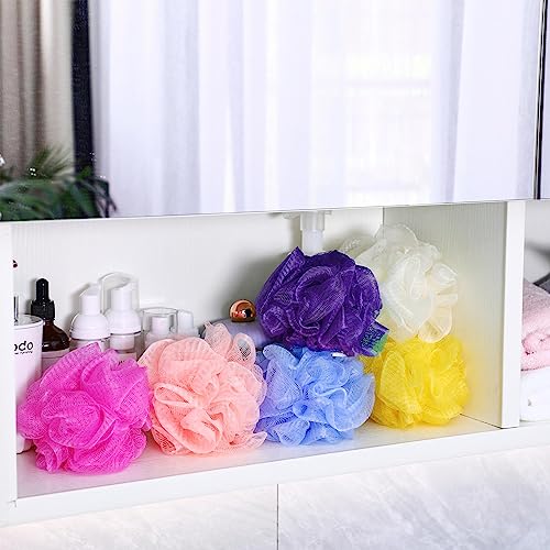 50 Pieces Bath Sponge Shower Loofahs Bulk Bath Luffas Exfoliating Body Scrubber Pack Colorful Mesh Balls Travel Cleaning Wash Puff Bathing Accessories for Kids Women Men Body Wash, 6 Colors