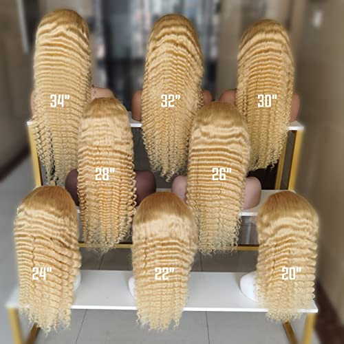 30 Inch Lace Front Wig Human Hair 613 13X6 Transparent Lace Deep Wave 180 Density Free Part Blonde Lace Front Wigs Human Hair Pre Plucked with Baby Hair 613 HD Lace Frontal Wig for Women