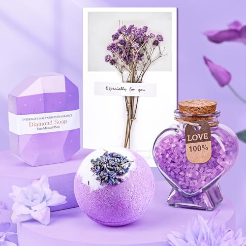 Birthday Gifts for Mom from Daughter Son, Relaxing Lavender Spa Basket Set for Women Luxury Self-Care Basket for Mama, Birthday Mothers Day Gifts for Women, Mom, Wife, Sister, Friend, Her