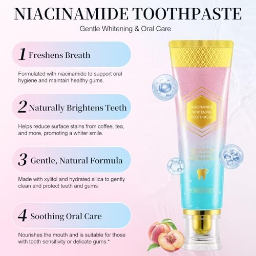 2Pack Niacinamide Whitening Toothpaste,Gum Repair, Effectively Whitens Teeth, Protects Tooth Enamel, Effectively Whitens Teeth, Protects Tooth Enamel,Freshens Breath 24 Hours