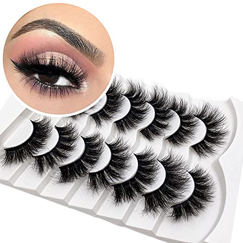 Veleasha False Eyelashes Wispy Faux Mink Lashes Fluffy Handmade Fake Eyelashes Natural Look 7 Pairs Pack Luxury Cat Eye Lashes (801)