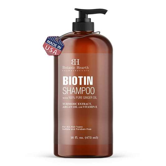 Botanic Hearth Biotin Shampoo with 100% Pure Ginger Oil – Sulfate & Paraben-Free – Enriched with Turmeric Extract, Argan Oil & Vitamin E – For All Hair Types – 16 fl. oz