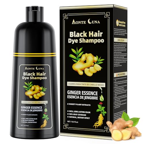 IIIMEIDU Black Hair Dye Shampoo 3 in 1, Natural Hair Dye Semi Permanent Hair Color, Gray Hair Cover Up, Ginger Essence shampoo for Color Treated Hair for Women and Men (500ml) 1