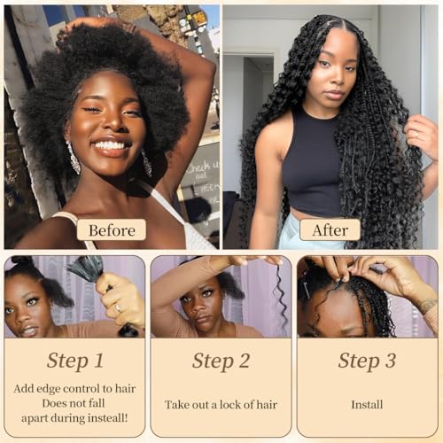 Human Braiding Hair for Boho Knotless Braids 2 Bundles 14 Inches 80g Deep Wave 10A Brazilian Virgin Human Bohemian Hair for Braiding Natural Black 1B