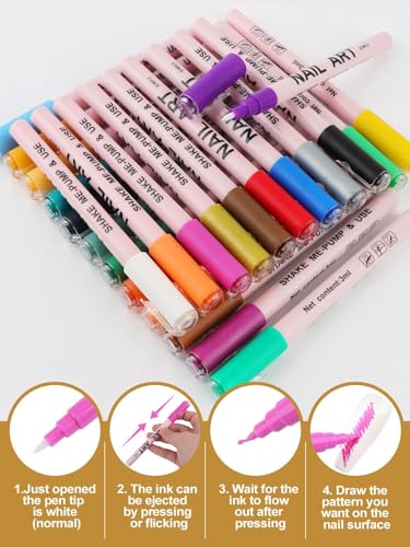 EBANKU 24 Colors Waterborne acrylic ink Nail Art Pens Set, 0.7MM Nail Polish Pens Quick-Drying Acrylic Paint Pen Point Dotting Liner Pen Nail Drawing Painting Manicure Tools for 3D Salon Home Nail DIY