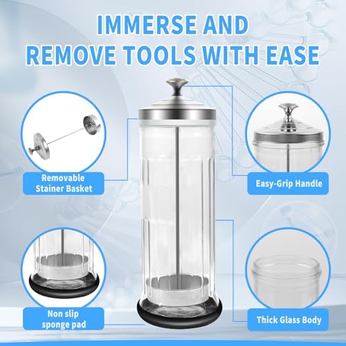 53 Oz Barbicide Disinfectant Jar with anti-slip pad, Disinfectant Jar Large for Nail Tools, Barber Shop&Spa Implements Barbicide Containers with Removable Straining Tray(1500ml)