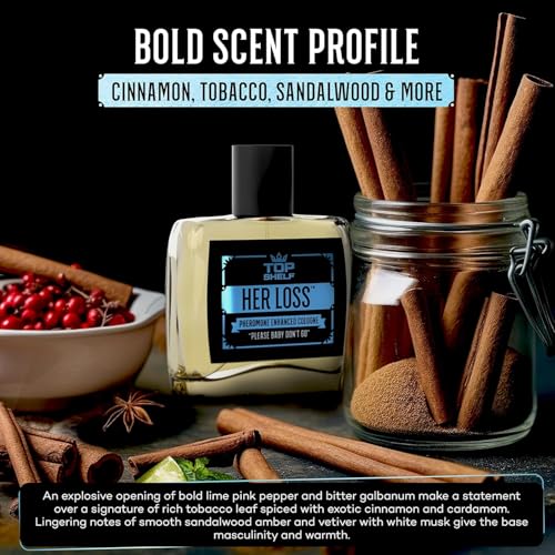 Her Loss Cologne for Men 3.4 oz, 2.0 Pheromone Her Loss Perfume Para Hombre Long-Lasting Eau De Cologne Raw Attraction & Confidence (3.3 OZ)