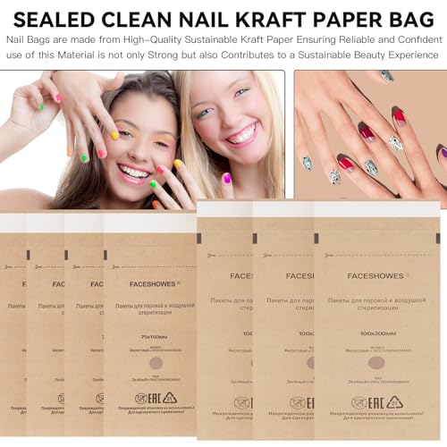 100Pcs Disposable Self-Sealing Sterilizer Pouches for Nail Tool,LXIANGN Dry Heat Autoclave Nail Tools Sterilizer Bags Kraft Paper Cleaning Bags For Dentist Tools and Nail Art Supplies (100mm x 200mm)
