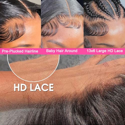 30 Inch Deep Wave Lace Front Wigs Human Hair 200 Density 13x6 HD Lace Frontal Wigs Human Hair Pre Plucked Deep Curly Glueless Wigs Human Hair with Baby Hair Curly Wigs for Women Natural Color