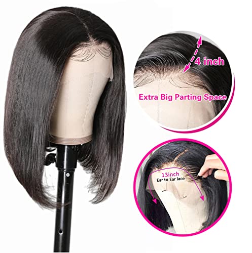 Bob Wig Human Hair 13x4 Lace Front Wigs Human Hair Pre Plucked with Baby Hair 180% Density Short Bob Wigs for Women Straight Bob Frontal Wigs for Women Natural Black (12inch,Short Wigs)