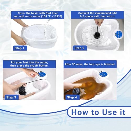 Ionic Foot Bath Detox Machine, Portable Feet Detox Machine for Home, Salon-Level Ionic Foot Spa Machine with Basin, 100 Basin Liners, Two Arrays