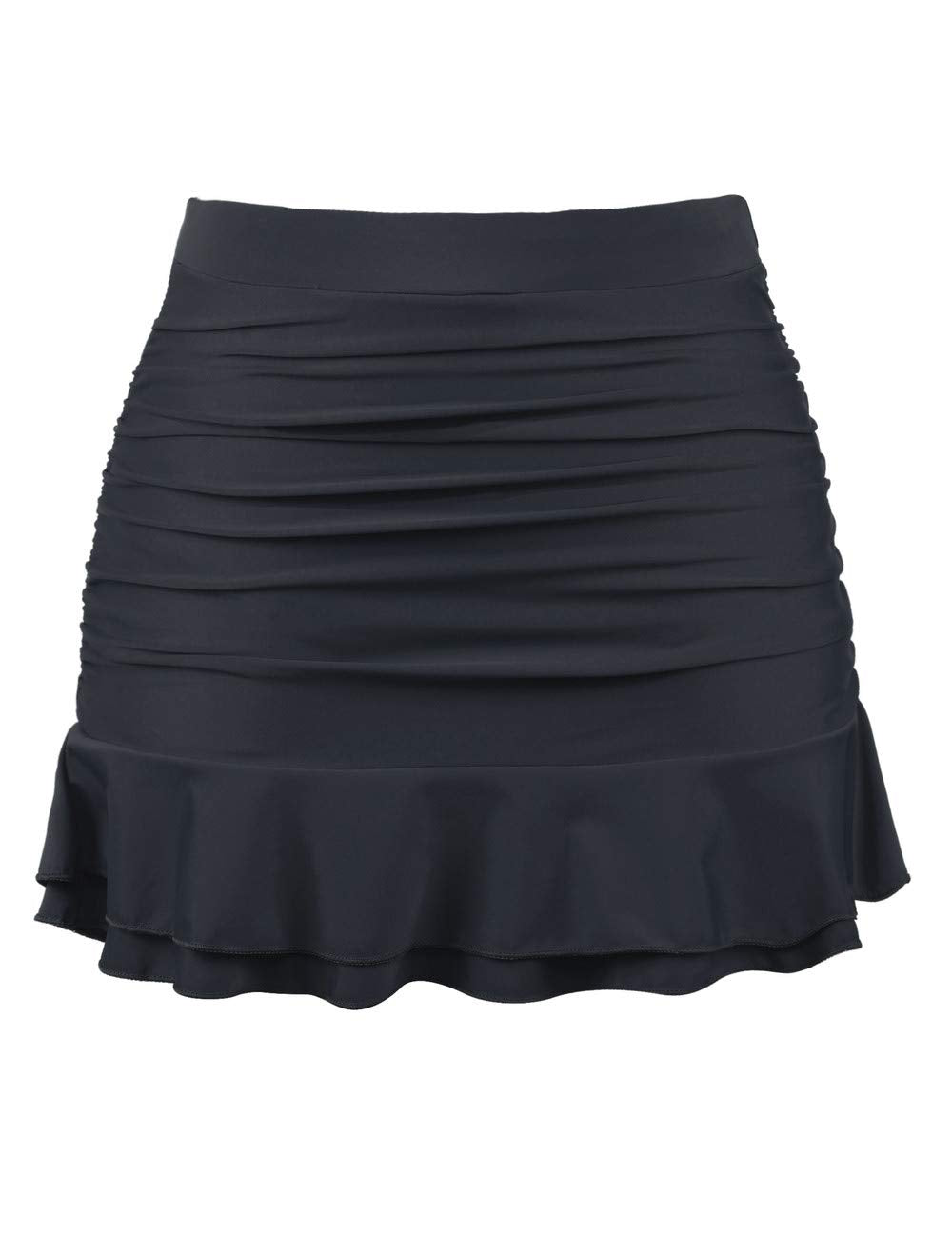 Hilor Women's Tankini Bathing Suits Tummy Control Swimwear Ruffled Skirted Bikini Bottom High Waisted Ruched Swim Skirt Grey 6