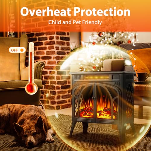 ZAFRO 24-inch Electric Fireplace Heater, 5100 BTU Freestanding Portable Electric Fireplace Stove with Remote Control & Timer, Adjustable Flame Color, 500W/1500W, Black