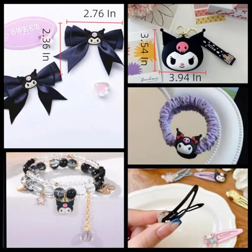 117Pcs Kawaii Cute Stuff Gifts Set Include Headband,Pouch, Hair Band, Hair Ties & Clips, Hairpin, Stickers, Necklace,Bracelet, Keychain(Black)