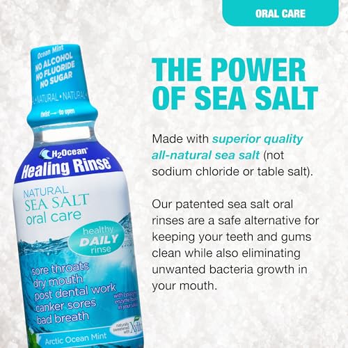 H2Ocean Healing Rinse Natural Sea Salt Oral Care - Mouth Rinse for Oral Care - Great for Piercings, Sore Throats & Gum Health - Alcohol- & Fluoride-Free Mouthwash - Arctic Ocean Mint, 16 oz