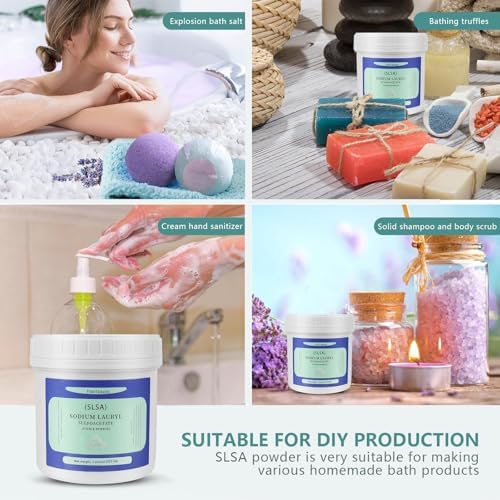 1 Pound of SLSA Powder for Bath Bomb Making, Premium Sodium Lauryl Sulfoacetate Powder, Sodium Lactate for soap Making, Gentle on The Skin. Suitable for Bath TrufflesCrafting Bath Bombs and More