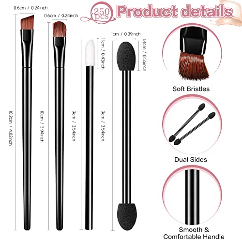 250 Pieces Disposable Eyebrow Brushes Makeup Brush Set, 100PCS Angled/Round Eyebrow Brushes 50PCS Double-End Eyeshadow Brushes, 100PCS Lip Brushes for Women Girls Salon Beauty Cosmetic Make up Tool
