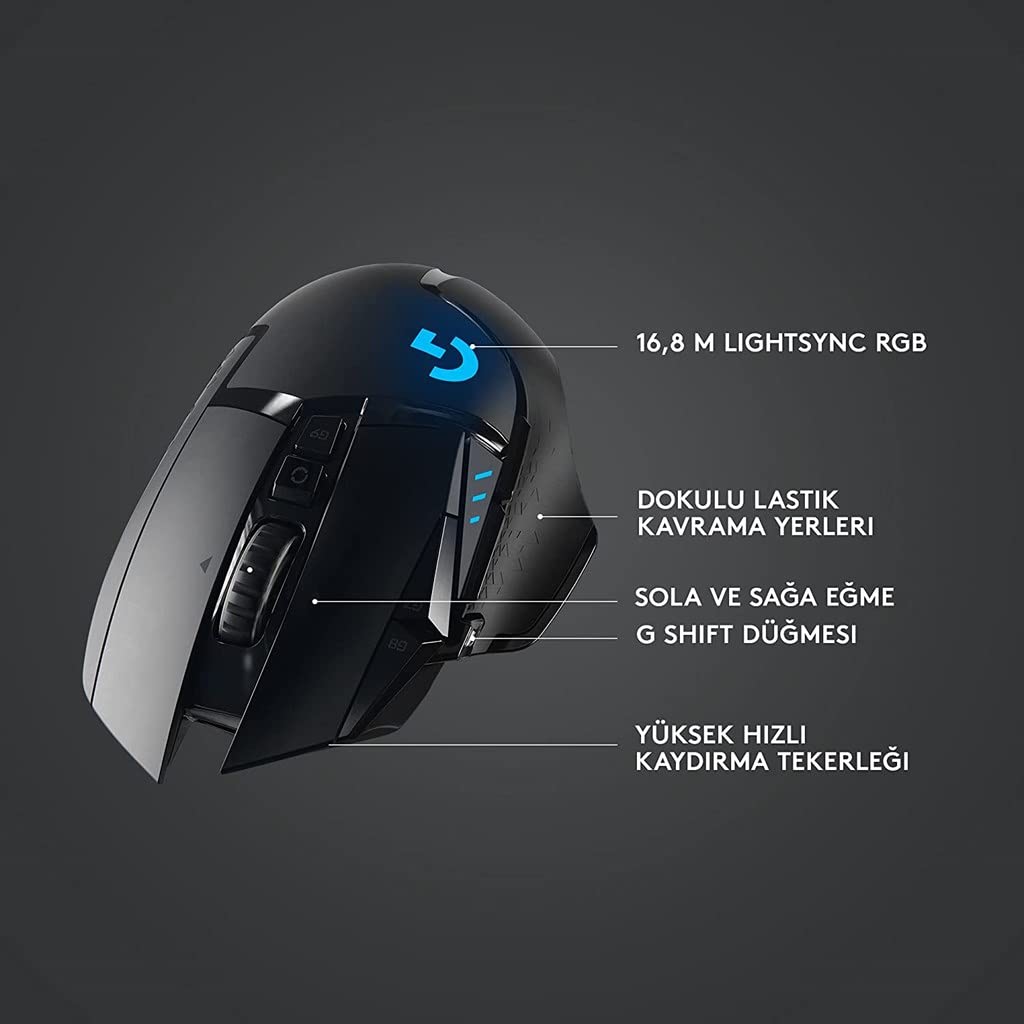 Logitech G502 Lightspeed Wireless Gaming Mouse, Hero 25K Sensor, 25,600 DPI, RGB, Adjustable Weights, 11 Programmable Buttons, Long Battery Life, POWERPLAY-Compatible, PC/Mac - Black