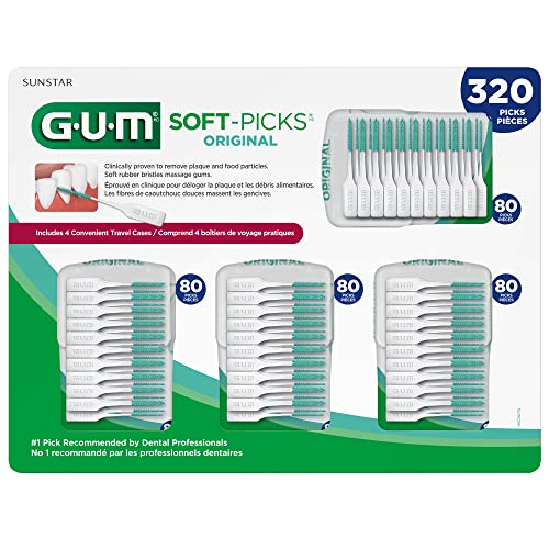 GUM Soft-Picks Original, Easy to Use Dental Picks for Teeth Cleaning and Gum Health, Disposable Interdental Brushes with Convenient Carry Case, Dentist Recommended Dental Picks, 320ct