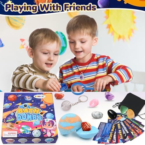 10 Pack Galaxy Bath Bombs for Kids with Surprise Toys Inside Organic Bubble Bath Bombs with Solar System Gemstones Easter Christmas Birthday Gift for Kids Boys Girls