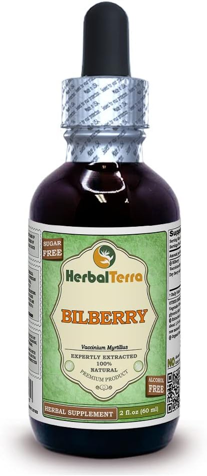 Bilberry (Vaccinium Myrtillus) Glycerite, Dried Berries Alcohol-Free Liquid Extract 2 oz