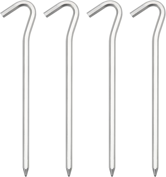 Tent Pegs, 4/8/16/32/64 Pack Aluminum Tent Stakes Pegs with Hook, 7" Hexagon Rod Lightweight Canopy Stakes Pegs for Camping, Canopy, Outdoor Decoration(7", 4 Pack)