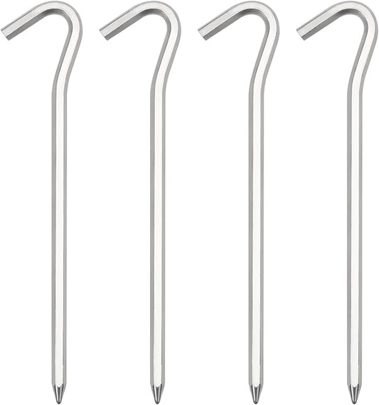 Tent Pegs, 4/8/16/32/64 Pack Aluminum Tent Stakes Pegs with Hook, 7" Hexagon Rod Lightweight Canopy Stakes Pegs for Camping, Canopy, Outdoor Decoration(7", 4 Pack)