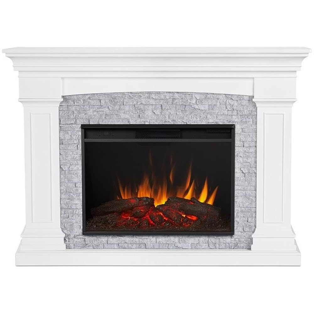 Real Flame Deland Grand Electric Indoor Fireplace with Remote Control, Realistic Infrared Fireplace with Heater, White