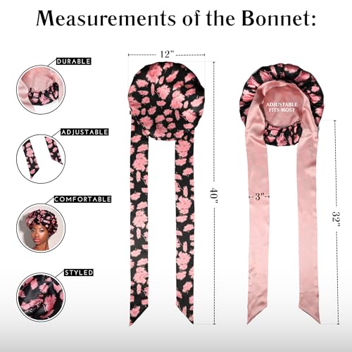 100% Mulberry Silk Bonnet for Sleeping with Ties – Adjustable 19 Momme Double-Layer Reversible Hair Wrap – Stay-On Sleep Bonnet for Women, Long Curly Hair, Natural Hair Care, Real Silk Night Cap – Handmade in USA (Vintage Pink)