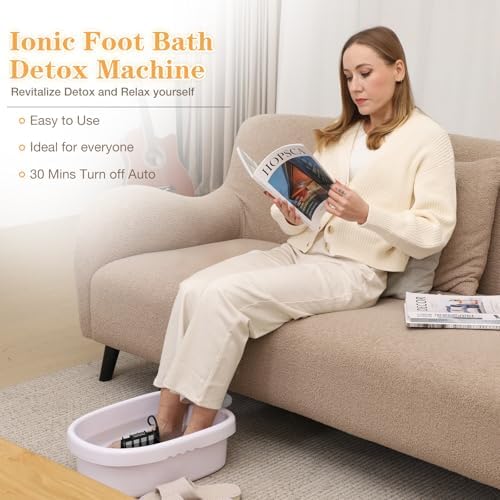 Ionic Foot Bath Detox Machine, Feet Detox Machine for Home Use Salon, an Ionic Foot Spa at Home with 2 Super Duty Arrays,Epsom Salt, 10 Basin Liners (Colorful)