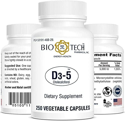 Bio-Tech Pharmacal Vitamin D3 (D3-5 5k IU, 250 Veg Count)