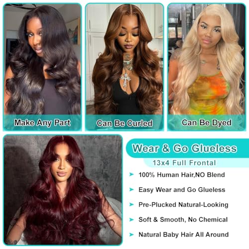 13x4 Body Wave Lace Front Wigs Human Hair Pre Plucked HD Transparent Lace Frontal Wig with Baby Hair 180% Density 9A Glueless Brazilian Virgin Human Hair Lace Front Wigs for Women Natural Black 22Inch