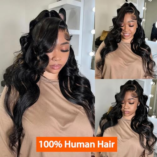 30 Inch 360 Lace Front Wigs Human Hair Invisi Strap Body Wave HD Lace Front Wigs Human Hair Pre Plucked Drawstring 360 Frontal Glueless Wigs for Women 180 Density Full Lace Wig