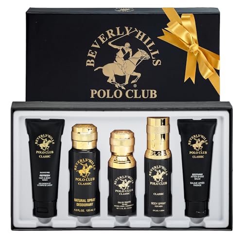 Beverly Hills Polo Club BHPC Cologne 5 Piece Gift Set for Men | Eau de Toillete, Deodorant, Shower Gel, Body Wash, Body Spray Fragrances (Classic)