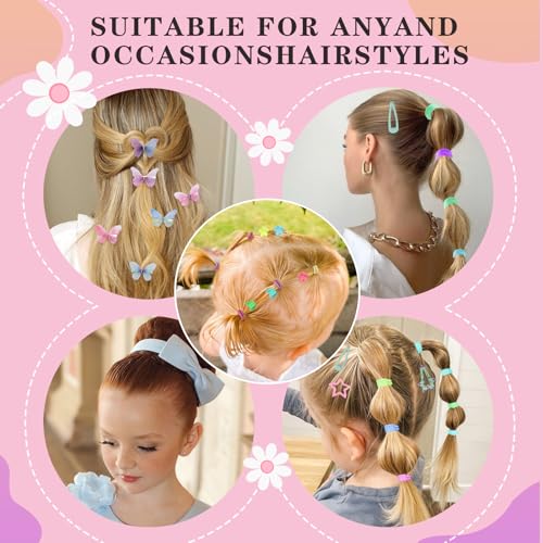 Hair Accessories for Girls, 1350P Colorful Hair Ties with 44P Hair Clips, Glitter Butterfly Hair Clips for Kids, Hair Wax Stick, Butterfly Hair Claws, Hair Barrettes with Hair Comb Set & Organizer Box