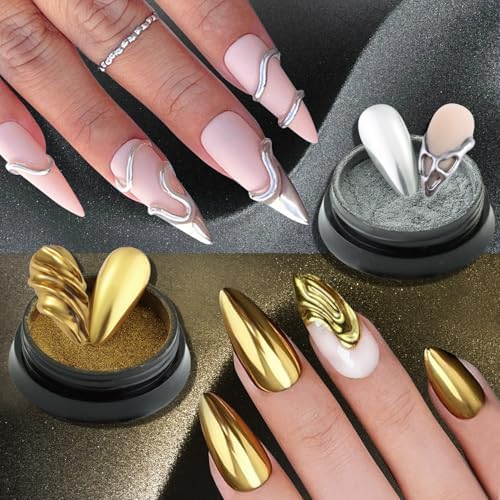 24 Colors Chrome Nail Powder Set Metallic Mirror Effect Gold Silver Pink Chrome Nail Powder White Pearl Iridescent Multi Chrome Powder for Nails Chameleon Rubbing Pigment Manicure Supplies