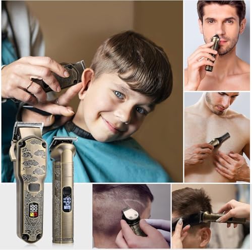 Hatteker Professional Hair Clippers for Men Beard Trimmer Clippers and Trimmer Set Waterproof T-Blade Trimmer Cordless Grooming Kit Nose Body Hair Trimmer Barber Clippers Hair Cutting Kit