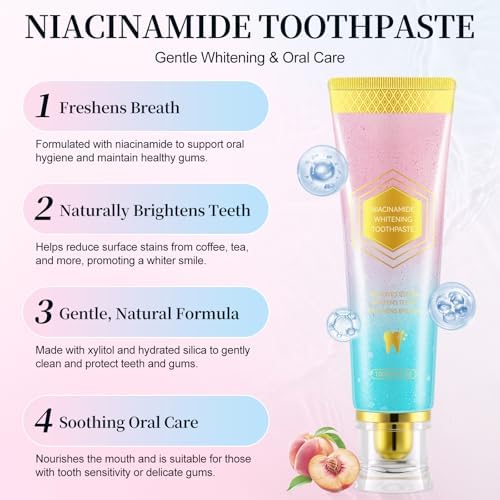2Pack Niacinamide Whitening Toothpaste, Niacinamide Intensive Toothpaste, Fresh Breath, Remove Tooth Stains, 7.6 Oz