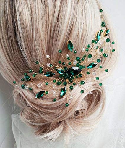 BERYUAN Women Bridal Teardrop Emerald Green Crystal Hair Comb Wedding Hair Accessory Rhinestone Hair Piece Party Headress for Bride Bridesmaid