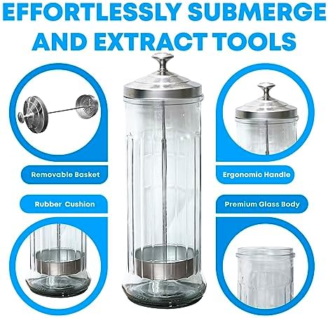 35 Oz Barber Disinfectant Jar Desinfectante Jar Sterlizer Jar Barber Jar Glass Manicure Containers Sanitizer Salon Comb Nail Tool Sterilizers - Removable Basket Side Spa Implements