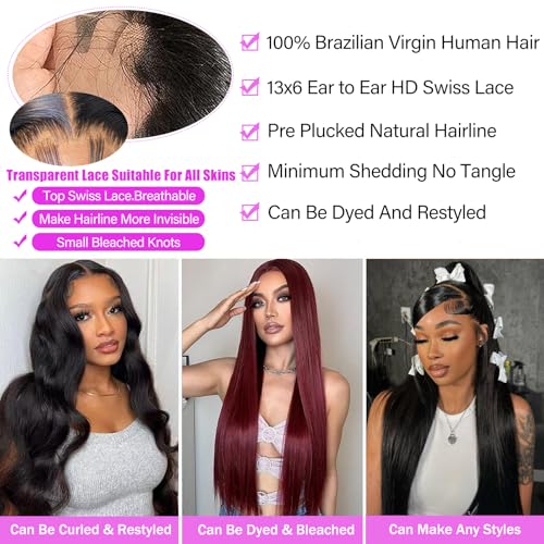 32 Inch 13x6 Lace Front Wigs Human Hair Pre Plucked 100 Percent Human Hair Wig Straight Hd Lace Frontal Wigs Human Hair Glueless Wigs Human Hair for Women Natural Color