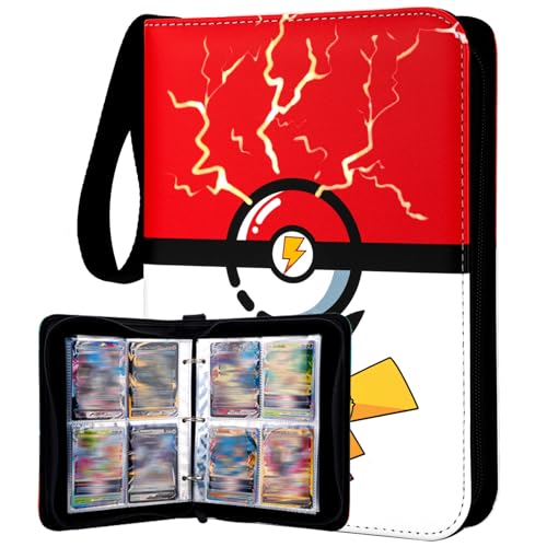 4 Pocket Card Binder,Premium 400 Pockets Trading Card Binder,50-Page Double-Sided Storage Collection Book,3-Ring Zipper Trading Card Holder is A Toys Gift for Girls and Boys-Red