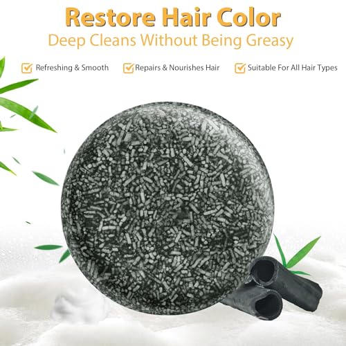 Gray Hair Reverse Bar,Black Soap for Gray Hair Coverage,Natural Hair Darkening Shampoo Bar,Fast Natural Black Hairs Shampoo BarSoap,Deep Clean & Scalp Care for Men Women(3Pcs)