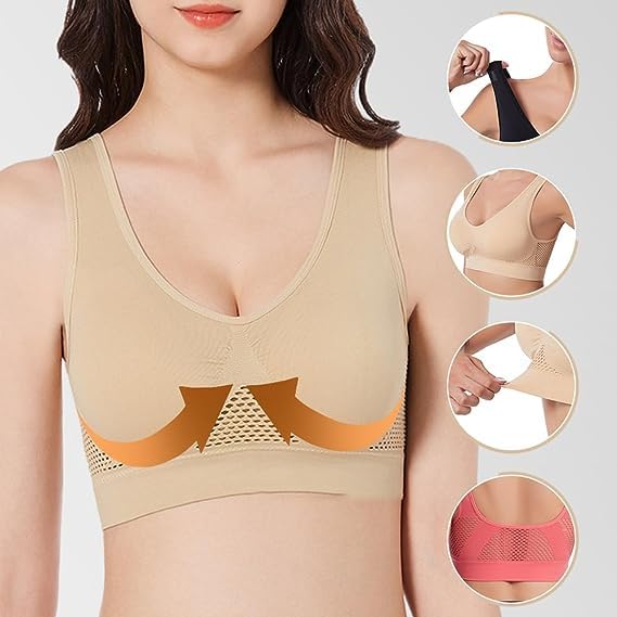 Breathable Cool Liftup Air Bra, 2024 New Large Size Air Bra Breathable and Comfortable Mesh Sports Bra for Women White